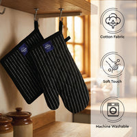 Cotton Butcher Stripes Black Oven Glove & Pot Holder
