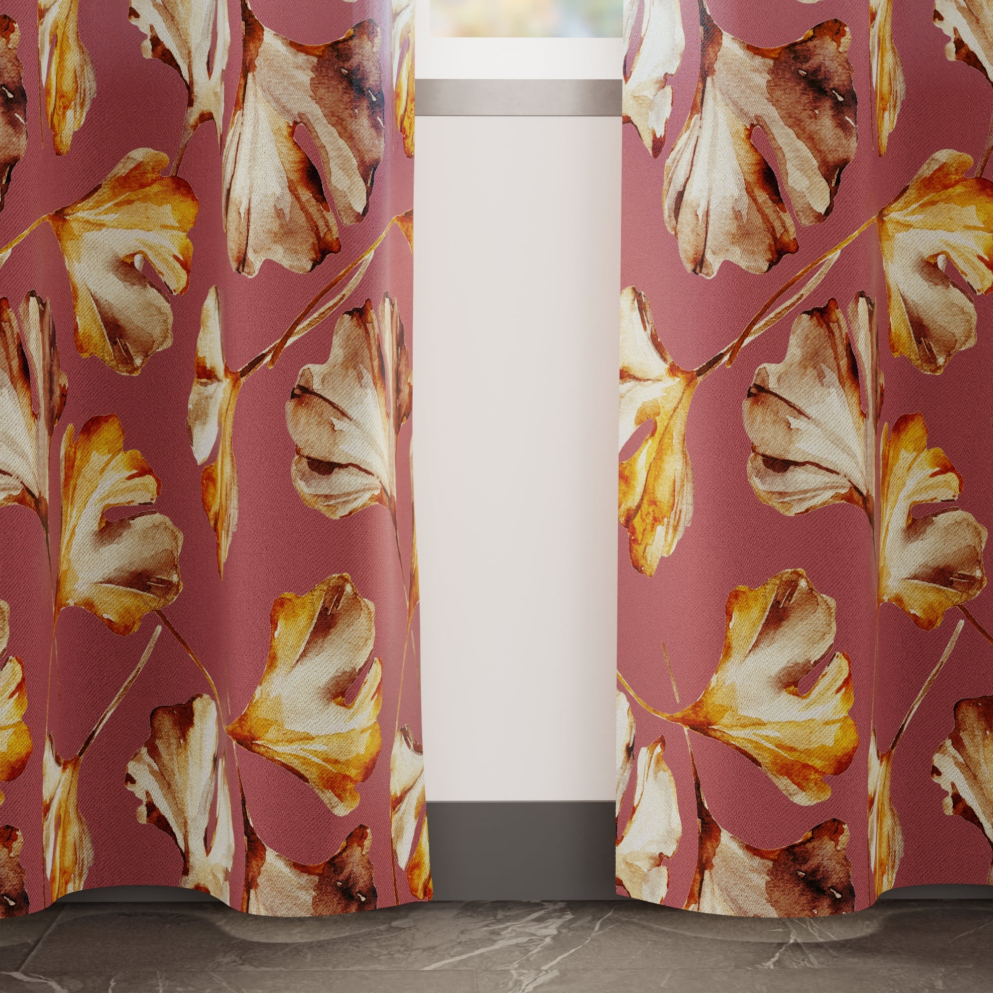 Blackout Polyester Gingko Plum Curtain (Pack of 2)