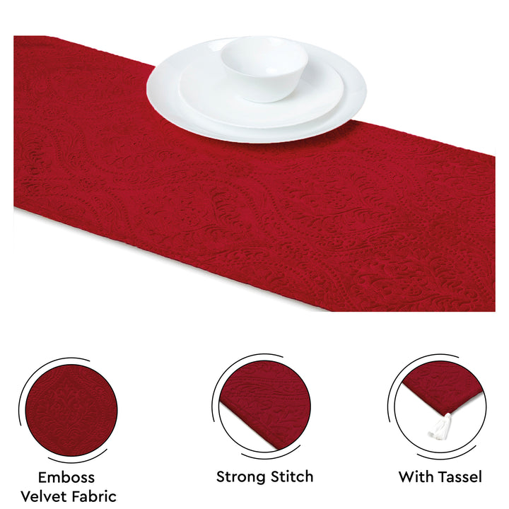 Embossed Velvet Red Table Runner