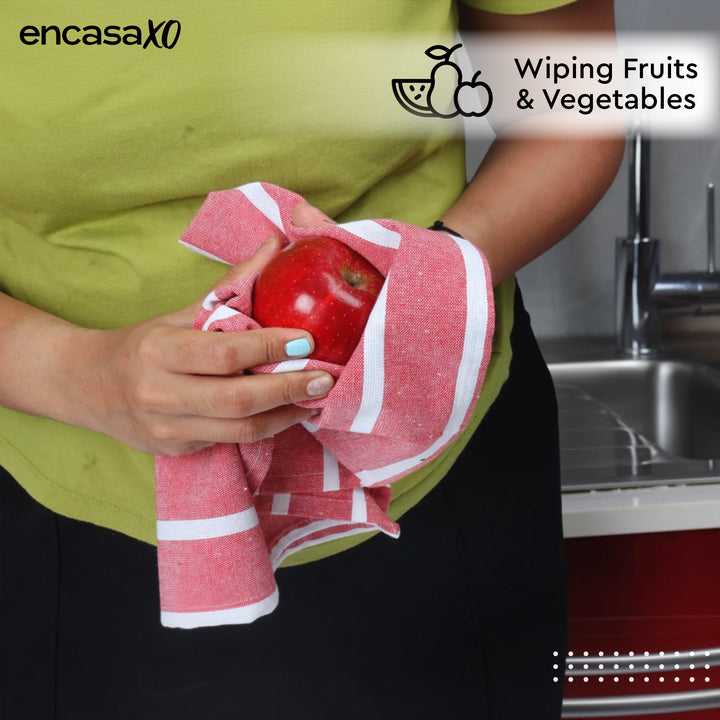 Cotton Roma Red Stripes Kitchen Towel (Pack of 4)