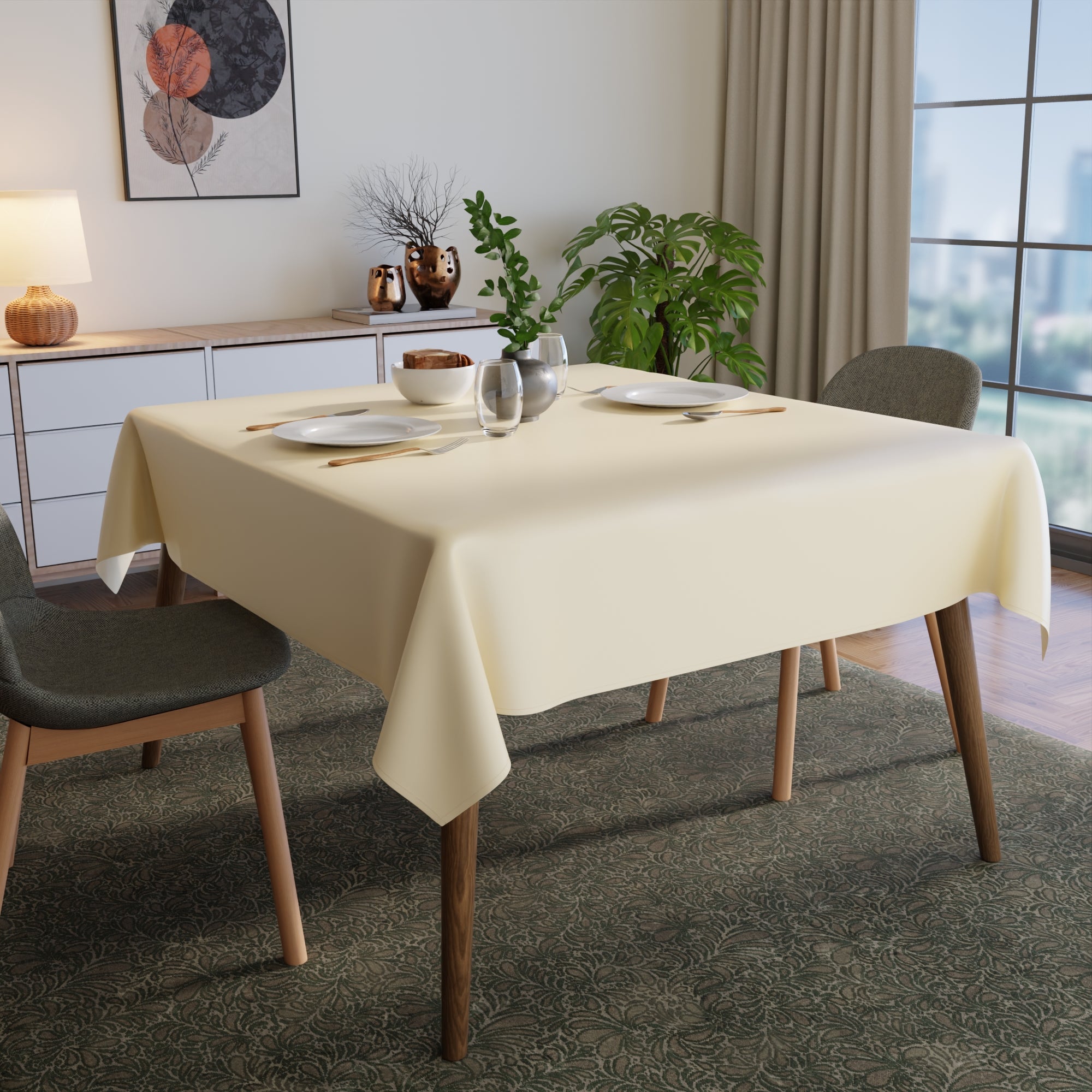 Polyester Cream Table Cloth (Pack of 1)