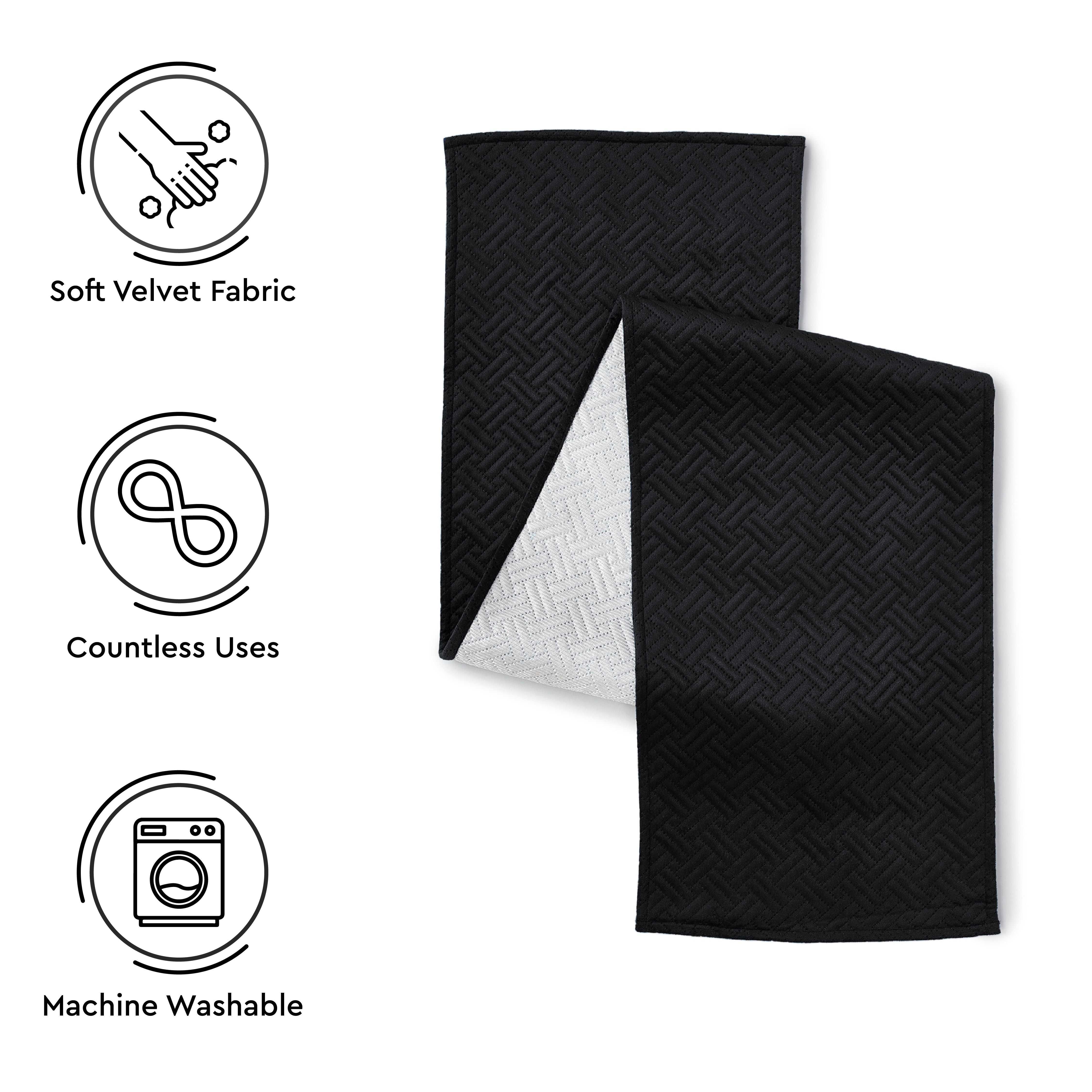 Quilted Velvet Black Table Runner