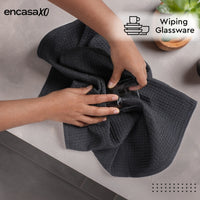 Waffle Grey Black Combo Kitchen Towel (Pack of 6)