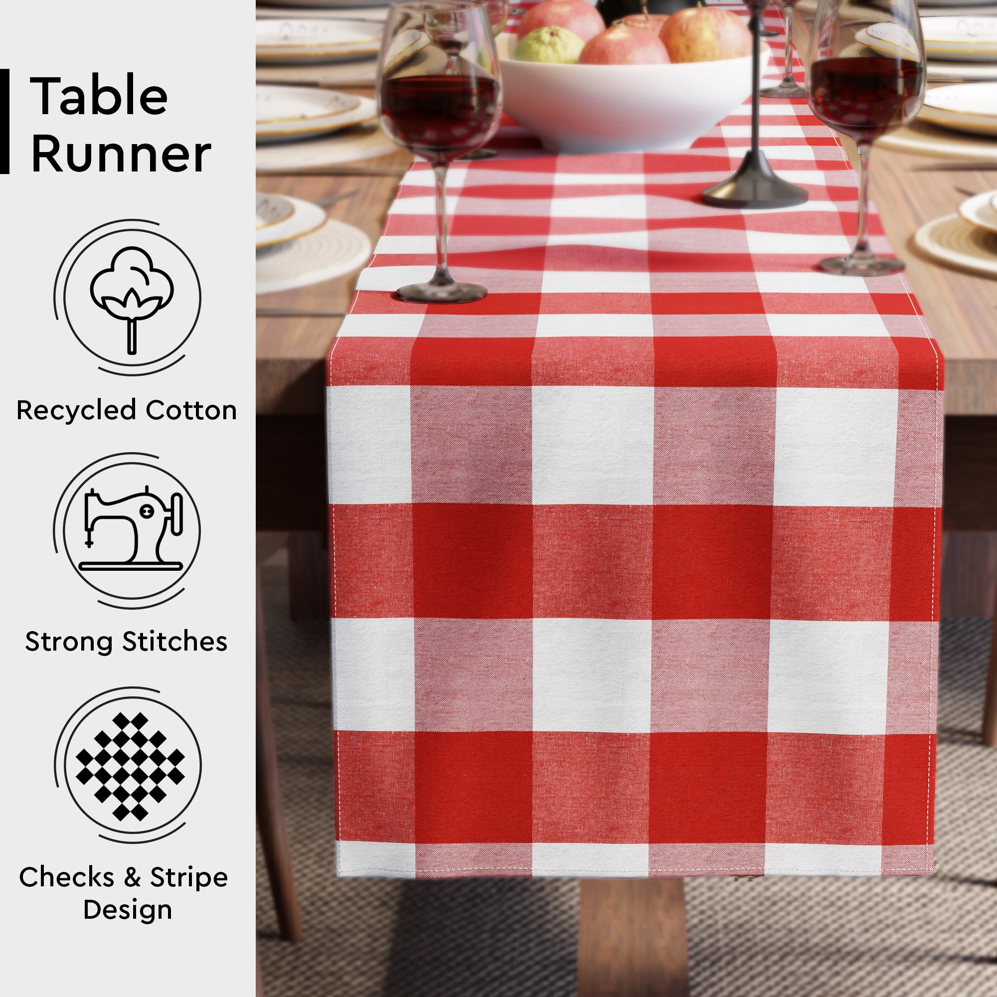 Cotton Buffalo Red Checks Table Runner (Pack of 1)