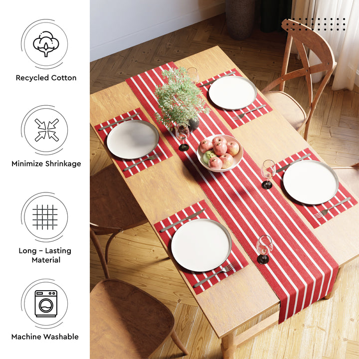 Cotton Roma Red Stripes Table Runner (Pack of 1)