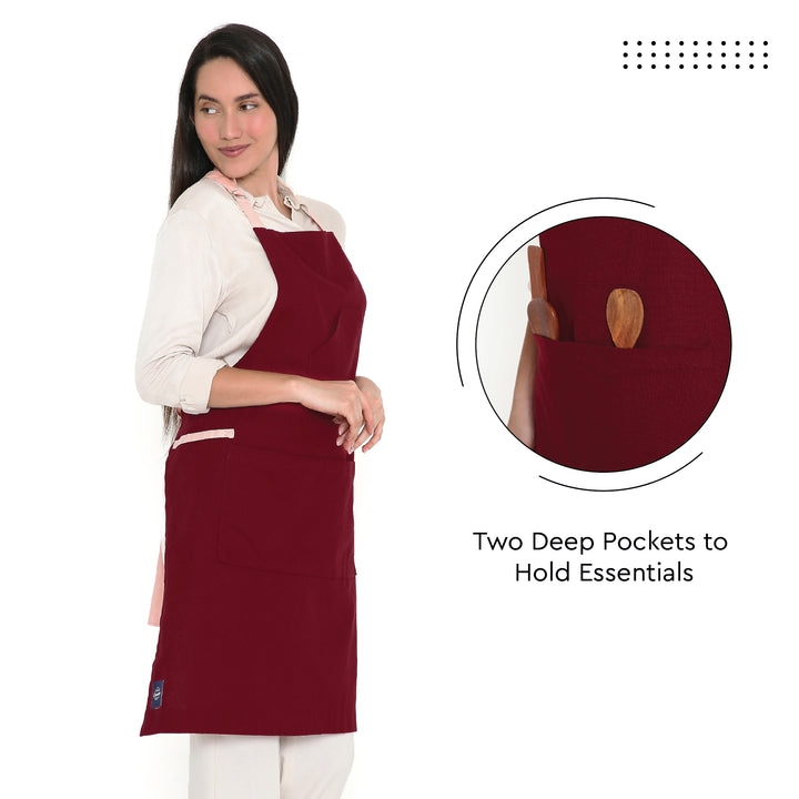 Cotton Maroon Apron (Pack of 1)