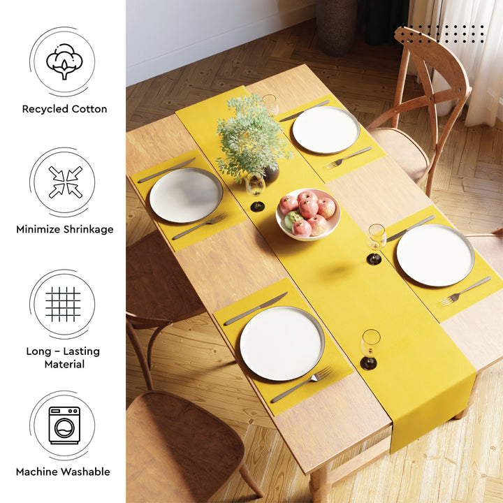 Ribbed Cotton Yellow Table Runner (Pack of 1)