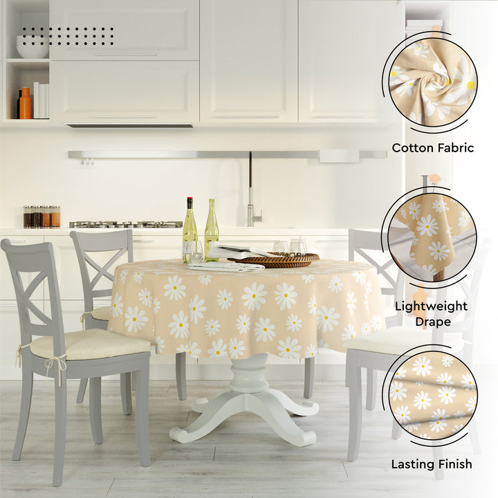 Cotton Daisy Beige Table Cloth (Pack of 1)