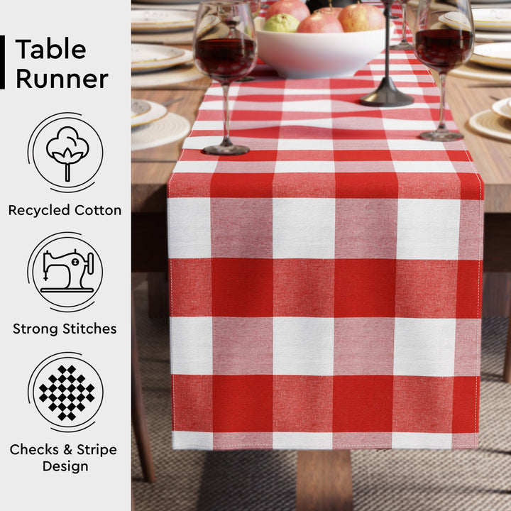 Cotton Buffalo Red Checks Table Runner (Pack of 1)