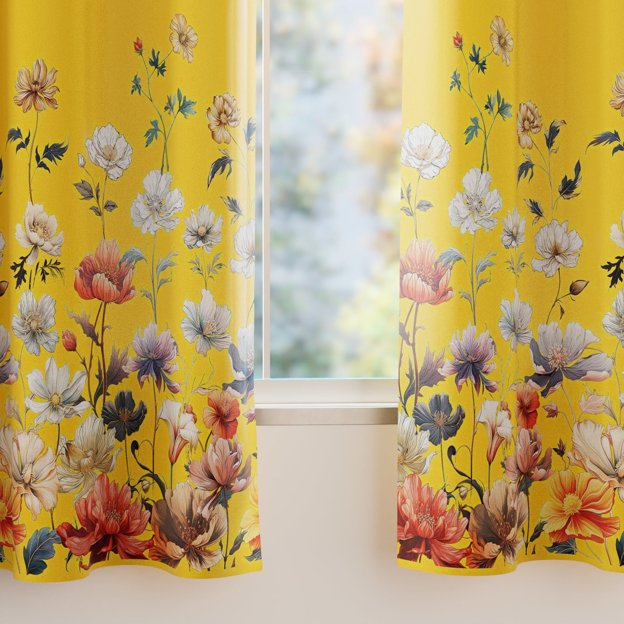 Blackout Polyester J2 Yellow Curtain (Pack of 2)