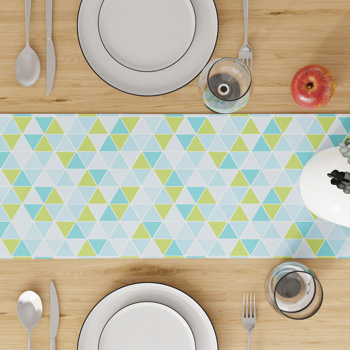 Cotton Twill Triangles Aqua Table Runner (Pack of 1)