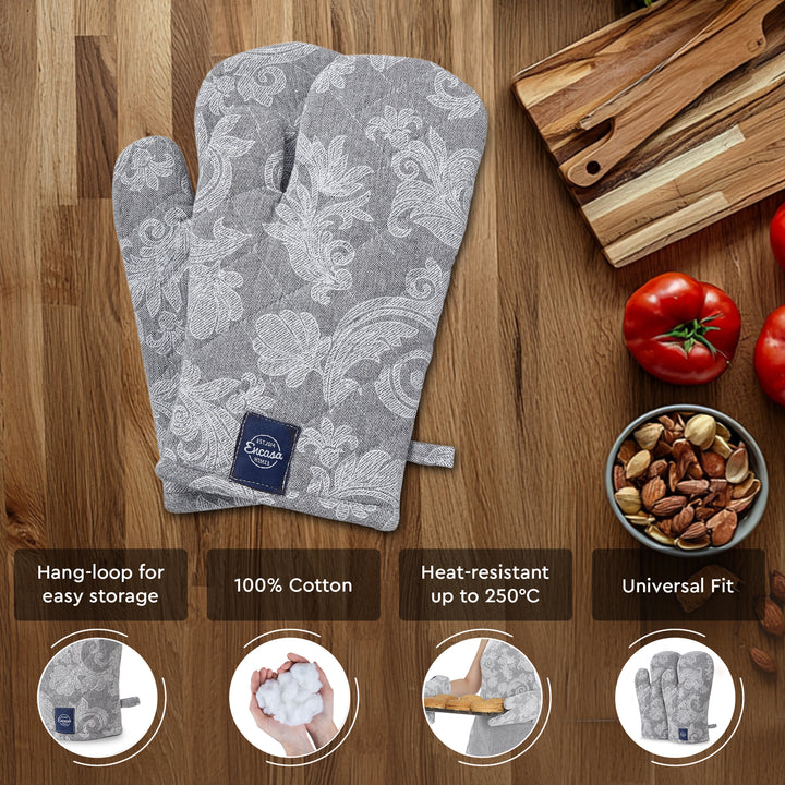 Cotton Grey Oven Gloves (Pack of 2)