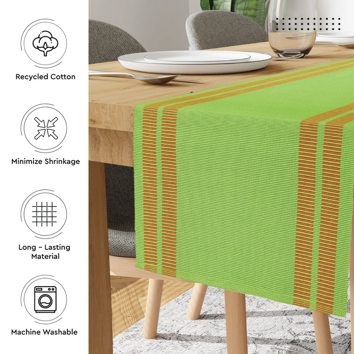 Cotton Ladder Green Table Runner+Placemat (Pack of 7)