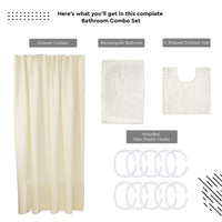 Polyester Natural Shower Curtain + Bathmat (Pack of 3)