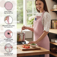 Cotton Ticking Red Apron + Oven Glove + Pot Holder (Pack of 3)