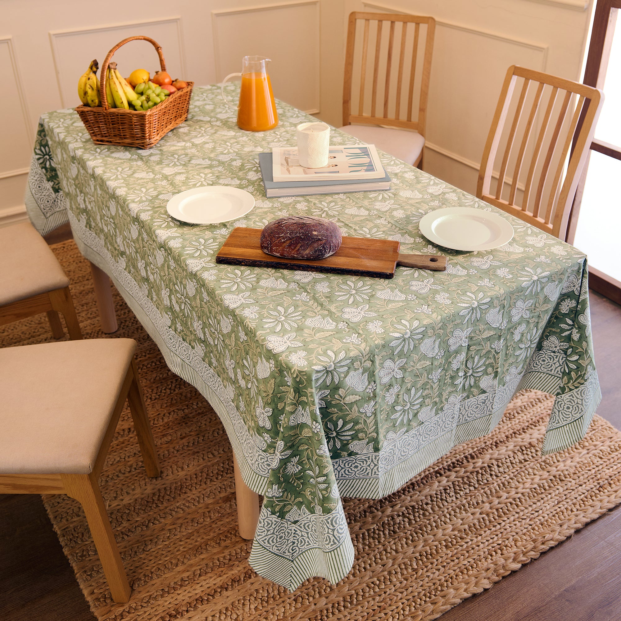 Jaipuri Hand block Print Cotton Sage Green Tablecloth