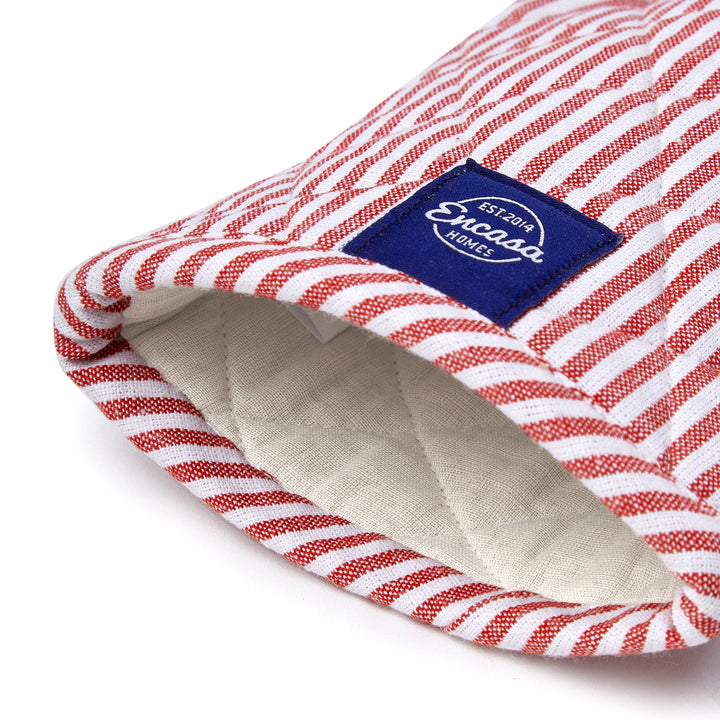 Cotton Ticking Red Oven Gloves (Pack of 2)