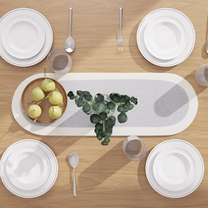 Cotton Light Grey & Off White Table Runner (Pack of 1)