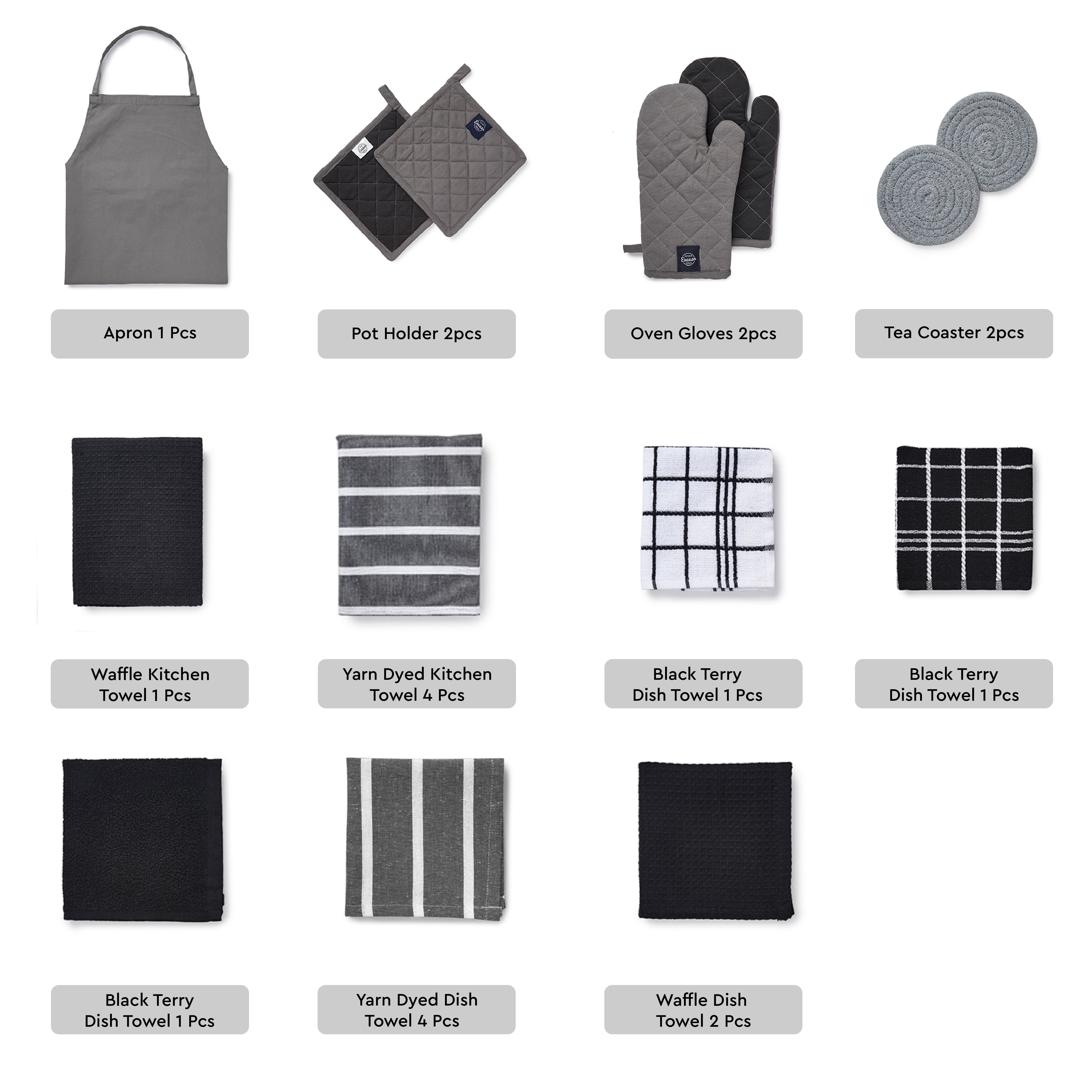 Cotton Grey Combo Kitchen Set (Pack of 21)