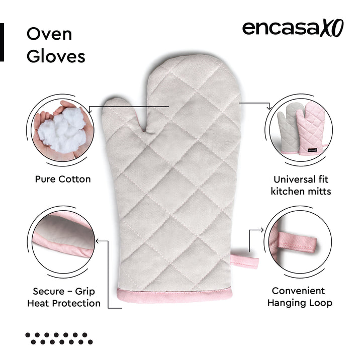 Canvas Light Pink & Light Grey Oven Gloves (Pack of 2)
