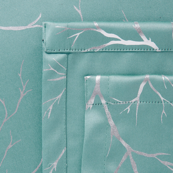 Blackout Polyester Twigs Teal Curtain (Pack of 2)