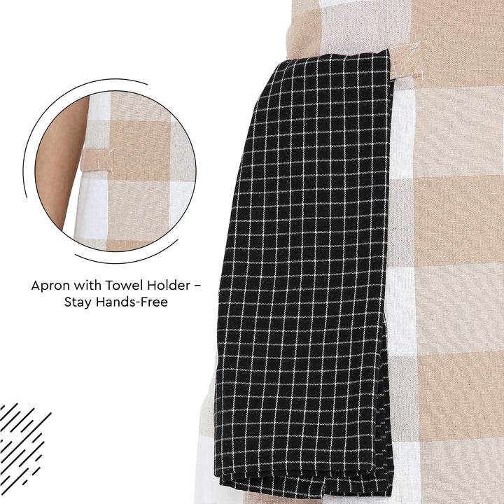 Cotton Buffalo Beige Checks Apron (Pack of 1)