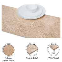 Embossed Velvet Beige Table Runner