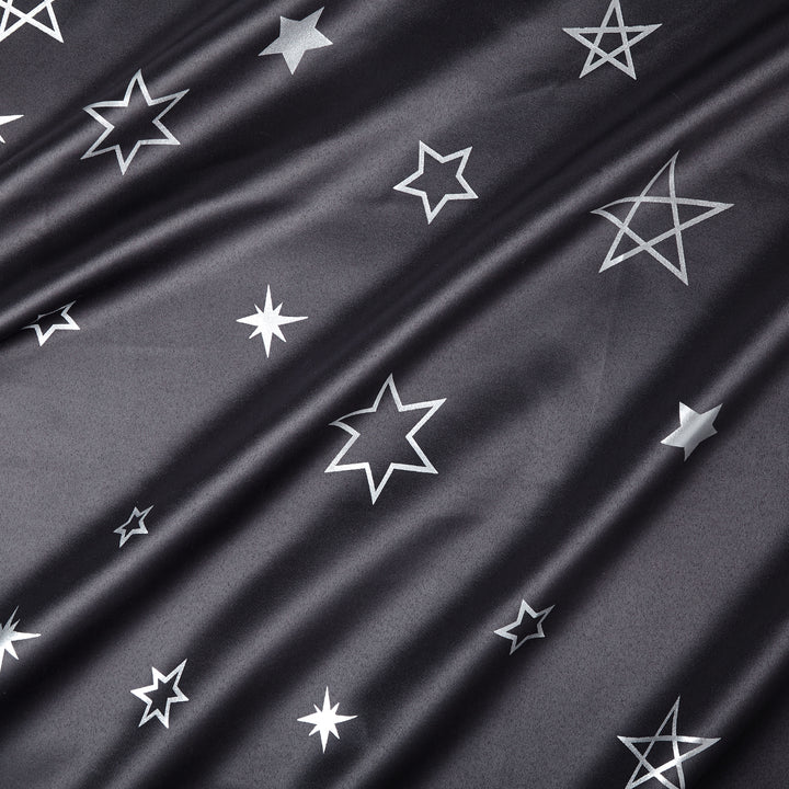 Blackout Polyester Fabric by Meter, 100x122 cm | Blocks Light, Heat & Noise, For Curtains, Cushion Covers, Door & Window Drapes - Foil Star Print