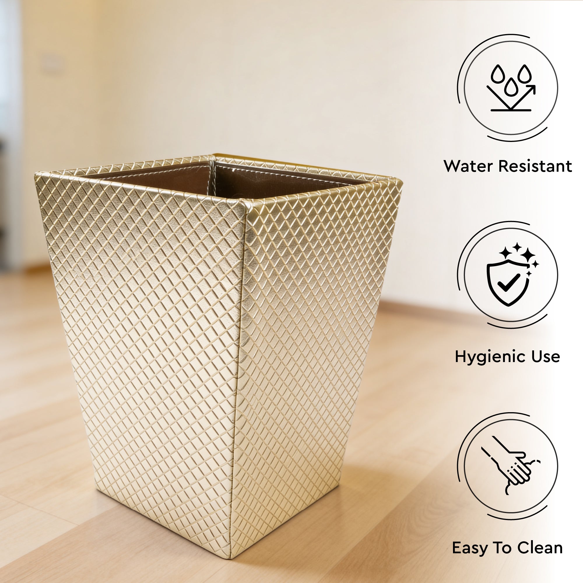 Faux Leather Light Gold Leather Dustbin