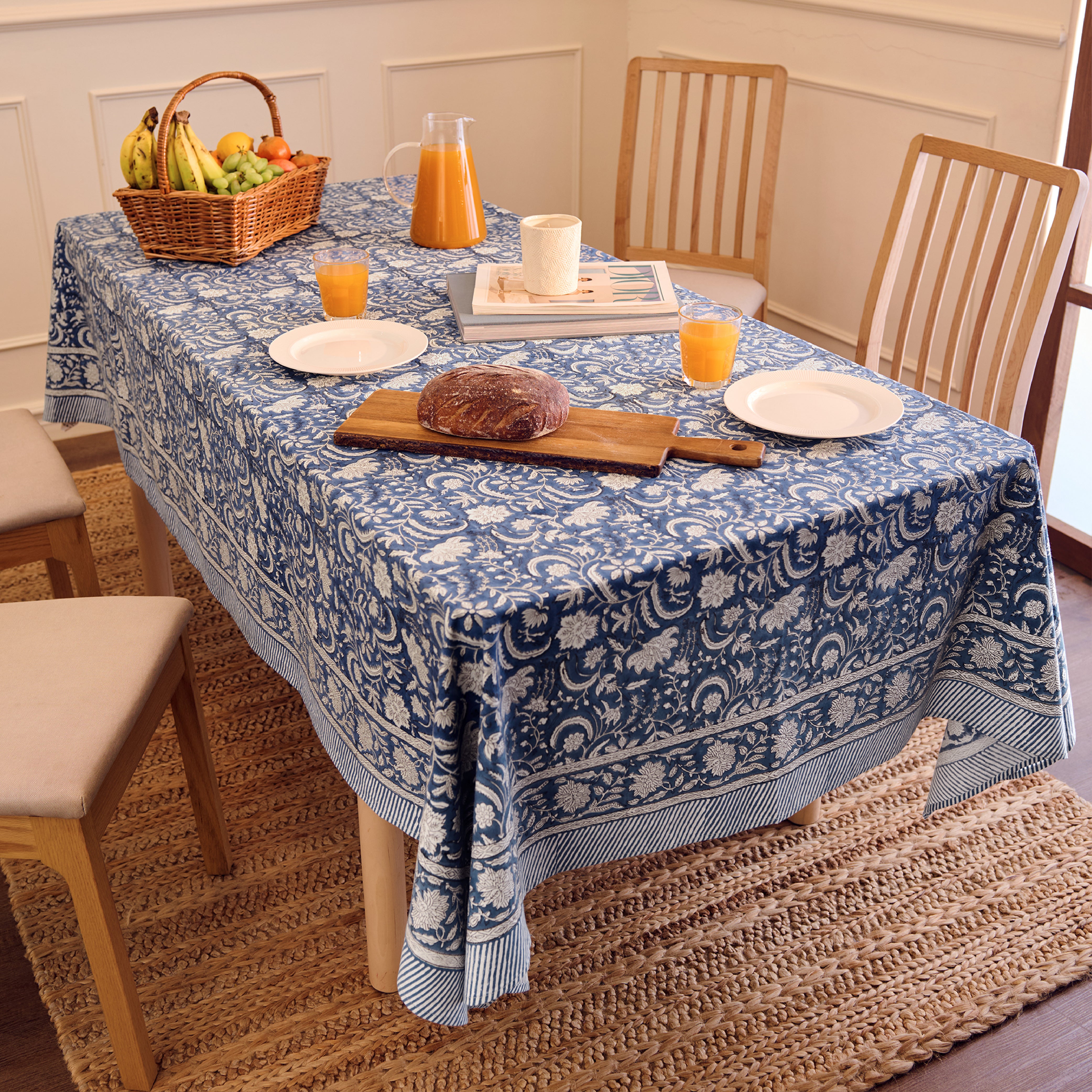Jaipuri Hand block Print Cotton Blue Tablecloth