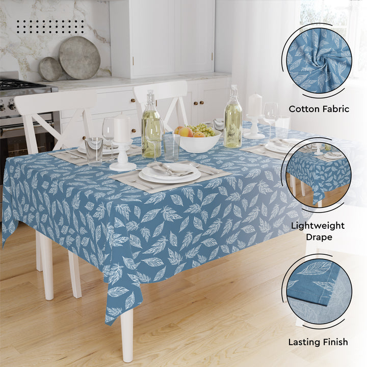 Cotton Big Leaves Blue Table Cloth (Pack of 1)