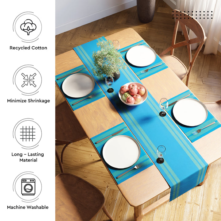 Ribbed Cotton Ladder Turq Blue Table Runner (Pack of 1)