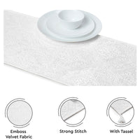 Embossed Velvet White Table Runner