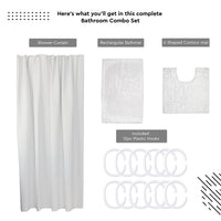 Polyester ZZ White Combo Shower Curtain + Bathmat (Pack of 3)