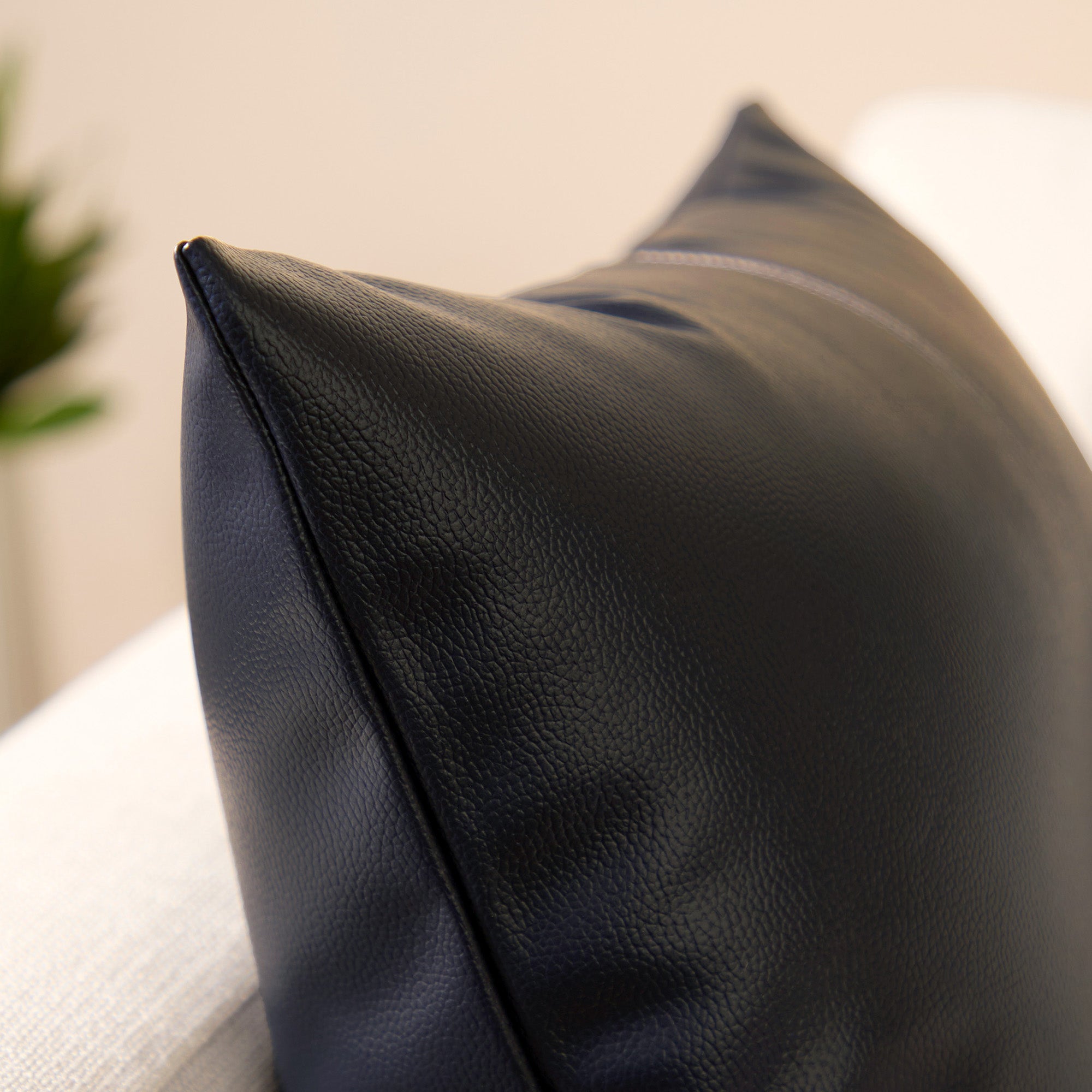 PVC Leather Navy Blue Stitch Cushion Cover (Pack of 1)