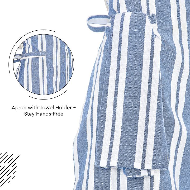 Cotton Franca Blue Stripes Apron (Pack of 1)