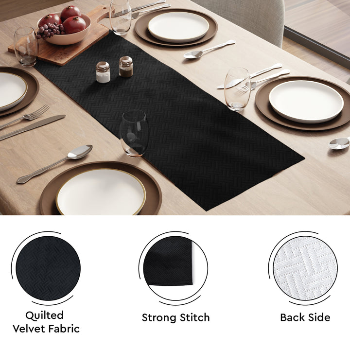 Quilted Velvet Black Table Runner