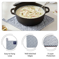 Cotton Ticking Navy Blue Oven Glove & Pot Holder