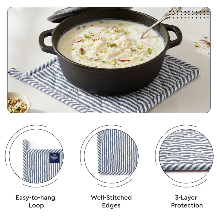 Cotton Ticking Navy Blue Oven Glove & Pot Holder