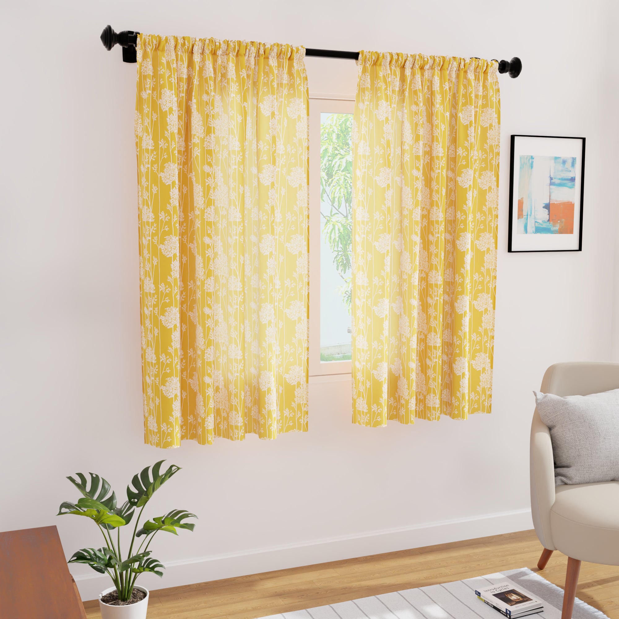 Polyester Blotch Mango Curtain (Pack of 2)