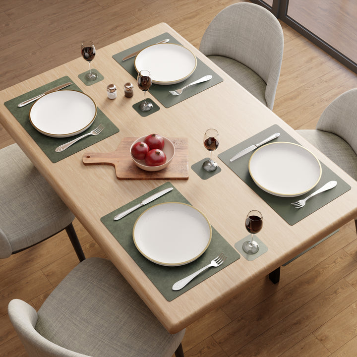 2 Sided Leather Olive Placemat + Coaster