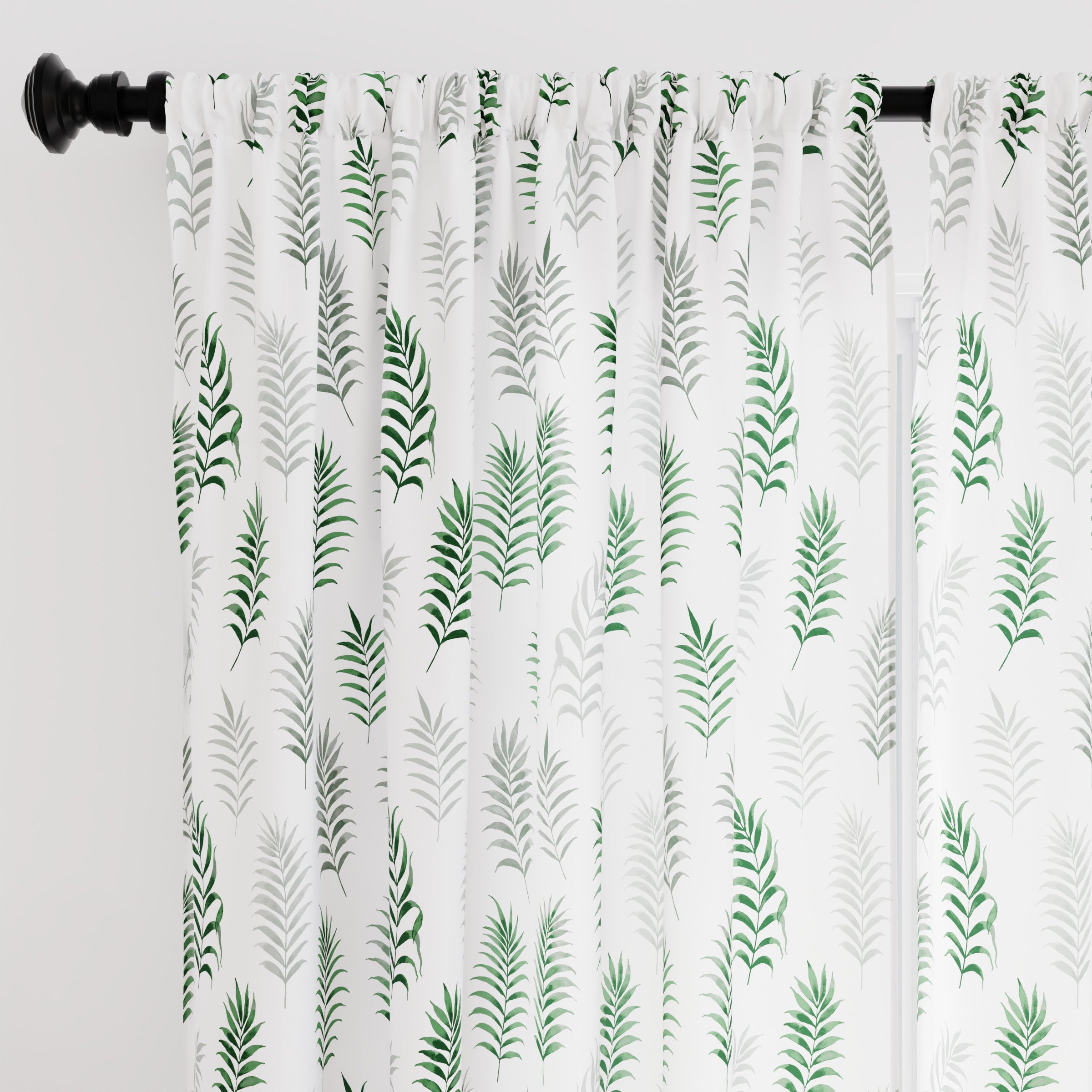 Polyester Palm Green Curtain (Pack of 2)