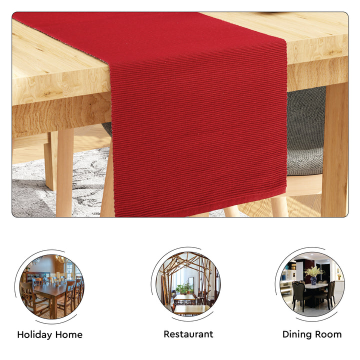 Ribbed Cotton Solid Red Table Runner (Pack of 1)