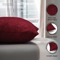 Embossed Velvet Maroon Cushion Cover (Pack of 2)