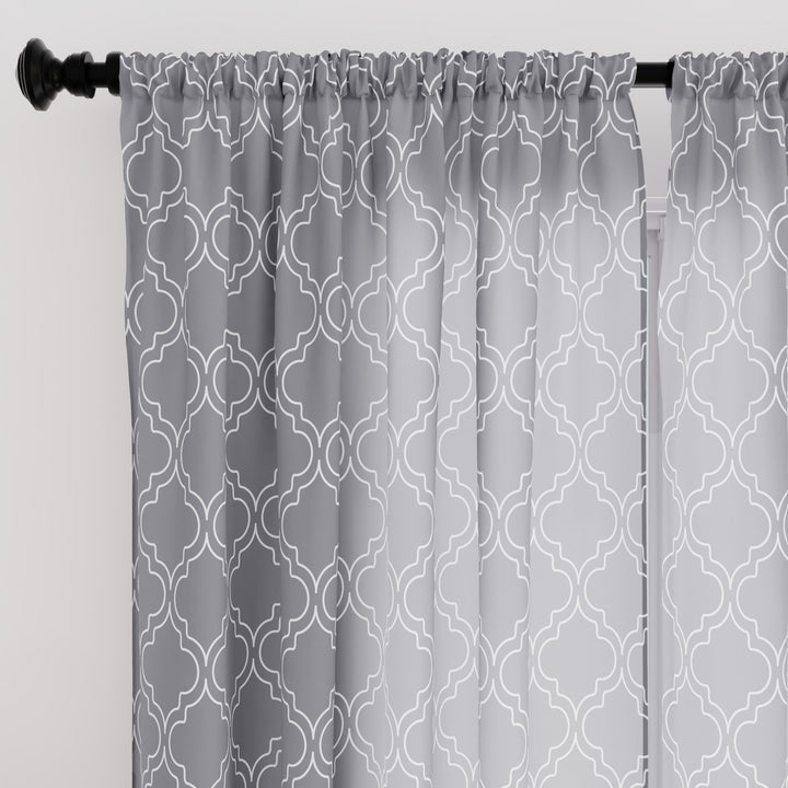 Polyester Trellis Grey Curtain (Pack of 2)