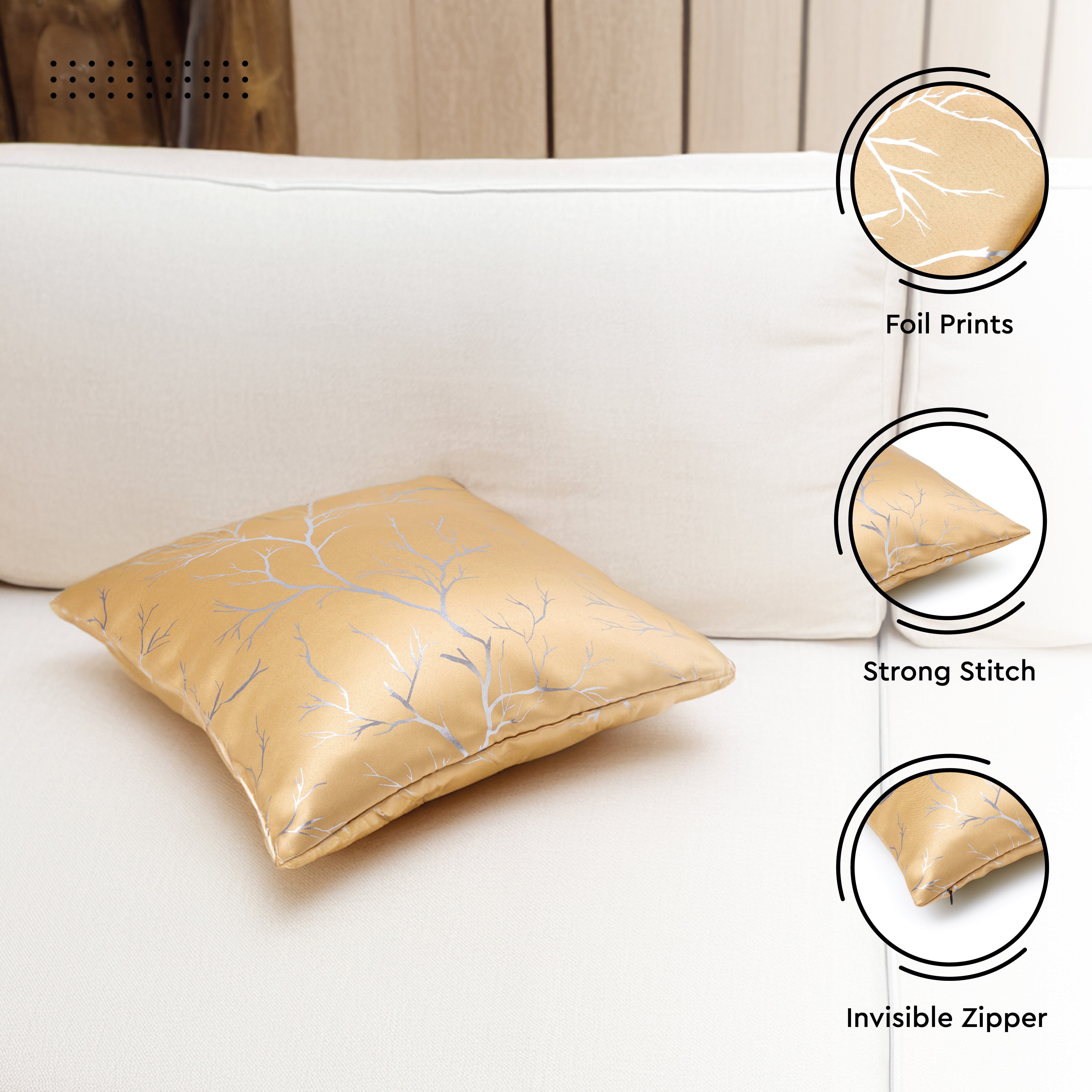 Blackout Polyester Twigs Beige Cushion Cover (Pack of 2)