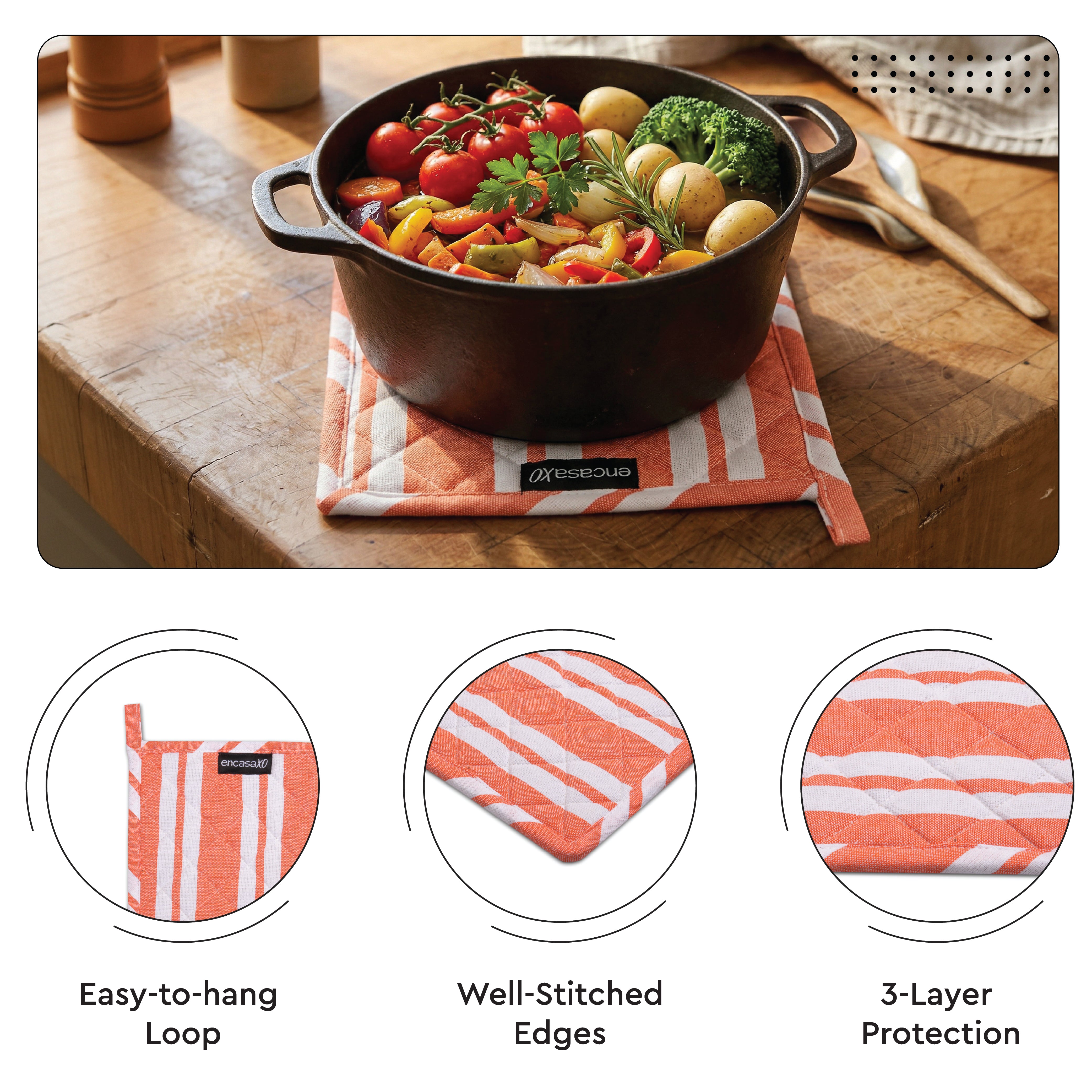 Cotton Franca Orange Stripes Apron, Oven Glove & Pot Holder