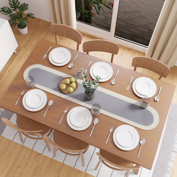 Cotton Light Grey & Off White Table Runner (Pack of 1)