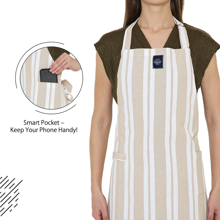 Cotton Franca Beige Stripes Apron (Pack of 1)