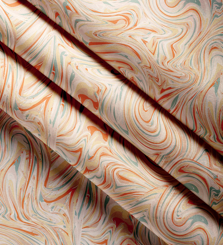 Blackout Polyester Marble Peach Curtain (Pack of 2)
